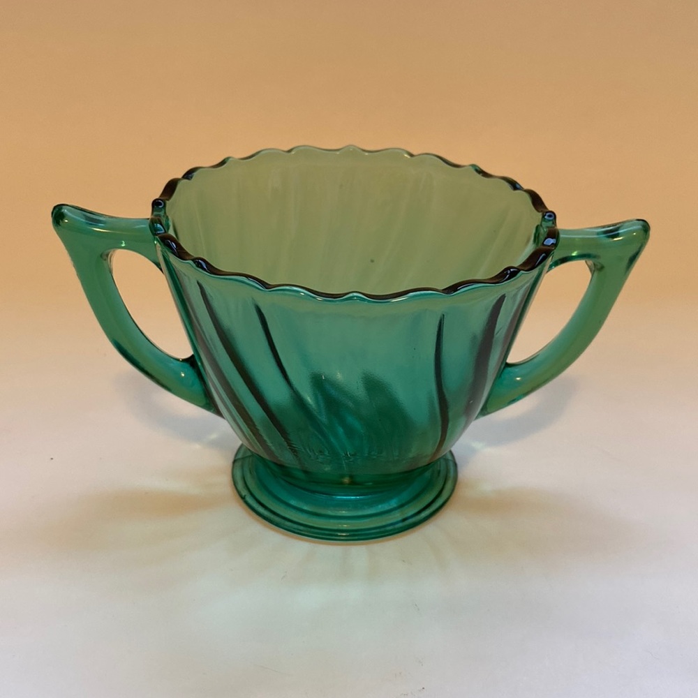 Vintage Footed Glass Sugar Bowl Swirl Pattern